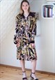 BROWN AND YELLOW ANIMAL PRINT BELTED DRESS