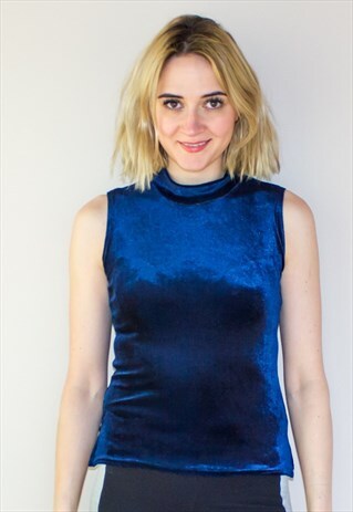 VINTAGE VELVET BLUE TURTLE NECK TOP