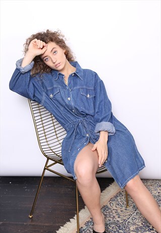 VINTAGE 90S BLUE DENIM BUTTON FRONT DRESS