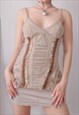 VINTAGE Y2K BEIGE DESTROY GRUNGE RUFFLE CAMI TOP
