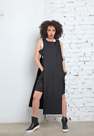 BLACK TUNIC, CAPE TOP, FETISH CLOTHING, AVANT GARDE TOP,