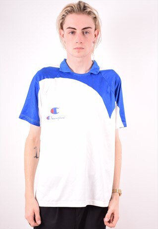 CHAMPION MENS VINTAGE POLO SHIRT MEDIUM WHITE 90S