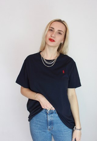VINTAGE 90S POLO RALPH LAUREN PLAIN T-SHIRT UNISEX NAVY