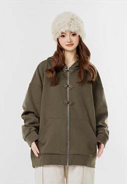 Castle print hoodie unusual zipper pullover retro top brown