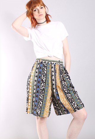 VINTAGE 80S CRAZY STRIPED HIGH WAISTED FESTIVAL SHORTS