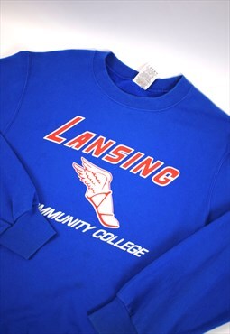 Vintage 90s Fruit Of The Loom Blue Graphic Sweatshirt 