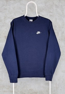 Nike Blue Sweatshirt Pullover Embroidered Swoosh Mens XS