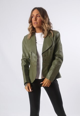 LEATHER FITTED JACKET 80'S UK 10 (F4N)