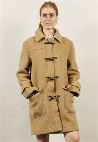 VINTAGE 80'S TAN WOOL DUFFLE COAT