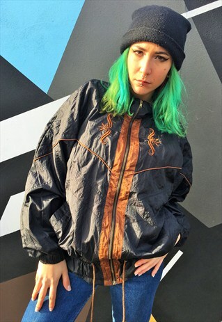 VINTAGE BLACK SHELL SUIT JACKET