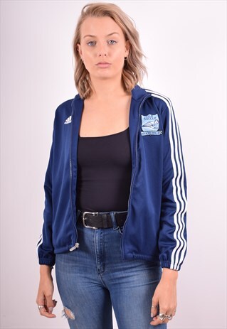ADIDAS WOMENS VINTAGE TRACKSUIT TOP JACKET MEDIUM BLUE 90S