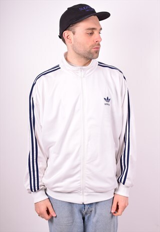 ADIDAS MENS VINTAGE TRACKSUIT TOP JACKET XL WHITE 90S