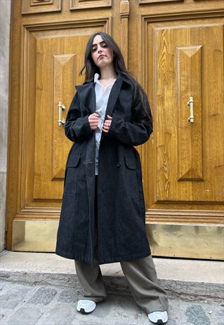 KZELL TRENCH COAT WITH BELT IN BLACK DENIM EFFECT