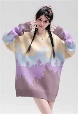 Landscape sweater nature print knitted jumper skater top