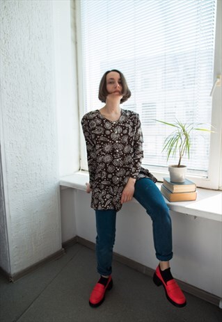 VINTAGE 70'S BROWN PATTERNED BOHEMIAN BLOUSE