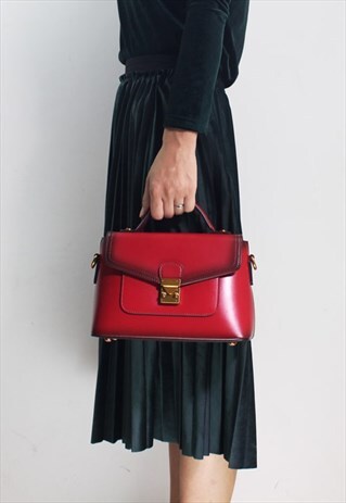 VINTAGE LEATHER CROSSBODY BAG TOTE BAG RED