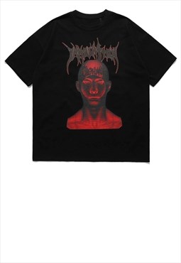 Gothic print t-shirt punk grunge monster tee raver top black