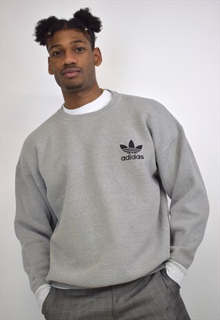 VINTAGE 90S ADIDAS GREY CONTRAST CUFF SWEATSHIRT