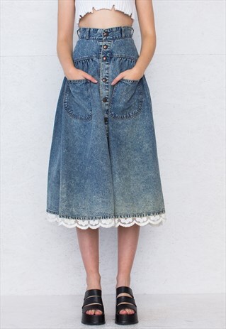 VINTAGE BLUE MIDI DENIM SKIRT