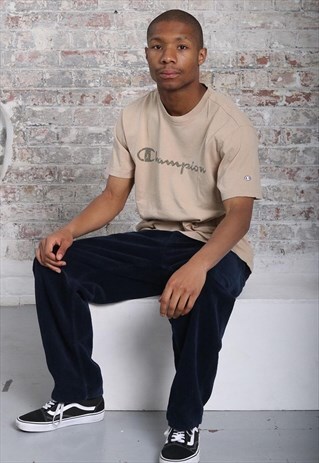 VINTAGE CHAMPION BIG LOGO SPELLOUT T-SHIRT BEIGE