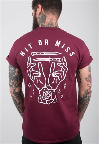 HANDS & KNIVES MAROON T-SHIRT