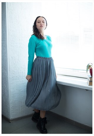 VINTAGE 80'S BLUE PATTERNED MIDI SKIRT