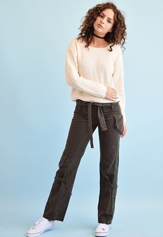 90'S RETRO LOW WAIST DENIM CARGO JEANS