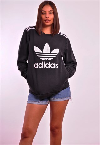 VINTAGE ADIDAS SPELL OUT 90S RETRO BLACK SWEATER