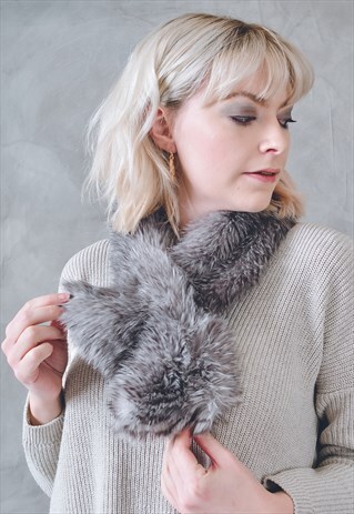 VINTAGE FAUX FUR SCARF IN LILAC GREY