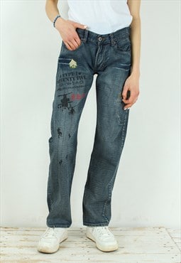 ROUGH RIDER JEANS W31 L32 Straight Denim Camo Jeans Pants