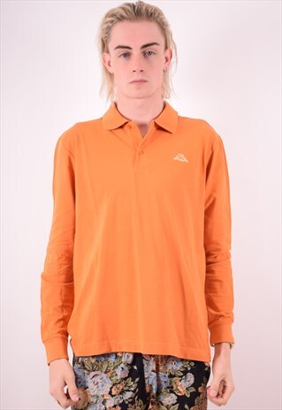 KAPPA MENS VINTAGE POLO SHIRT LONG SLEEVE MEDIUM ORANGE 90S