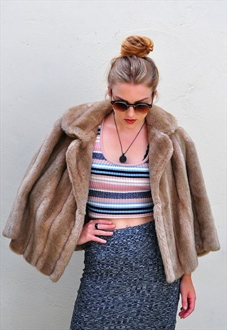 VINTAGE LIGHT BEIGE FAUX FUR JACKET