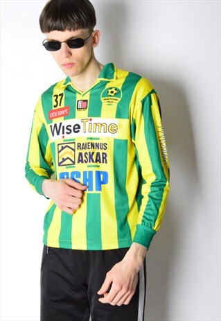 VINTAGE 90S COLOURFUL STRIPED FOOTBALL JERSEY SHIRT