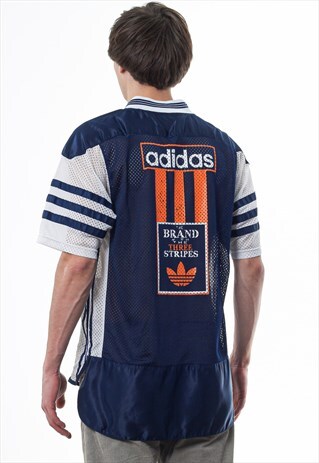 VINTAGE ADIDAS ORIGINALS MESH SHIRT 90S NAVY BLUE WHITE