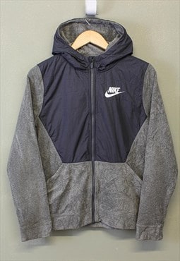 Vintage Nike Fleece Hoodie Grey Zip Up Colour Block 90s