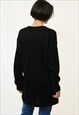 FLUFFY PATTERN COZY BLACK COLORBLOCK MOHAIR PULLOVER 3609