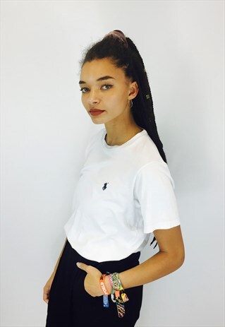 RALPH LAUREN EMBROIDERED LOGO WHITE T SHIRT