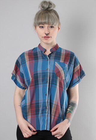 VINTAGE 70S CHECK HIGH NECK SHIRT TOP