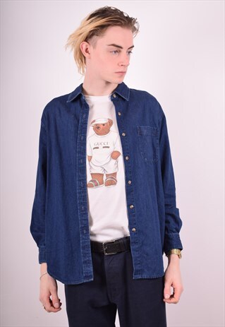 MENS VINTAGE DENIM SHIRT MEDIUM BLUE 90S