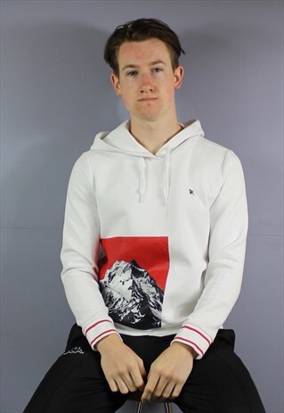 VINTAGE FILA HOODIE IN WHITE WITH EMBROIDERED LOGO AND JAPAN