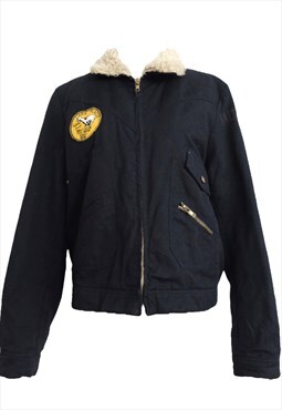 Vintage Jacket 80s Utility Street Outerwear Navy Blue Fuzzy 