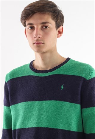 VINTAGE POLO RALPH LAUREN SWEATER 90S GREEN BLUE