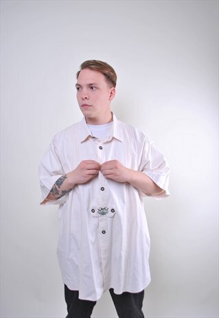 RETRO BEIGE HIPPIE OVERSIZE SHIRT WITH FLOWERS EMBROIDERY
