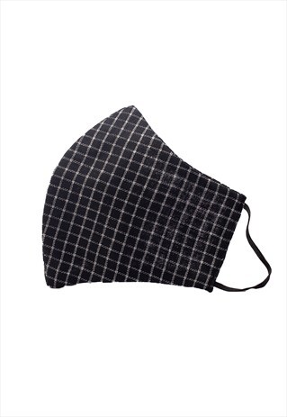 BLACK WITH WHITE SQUARE PATTERN FACE COVERING