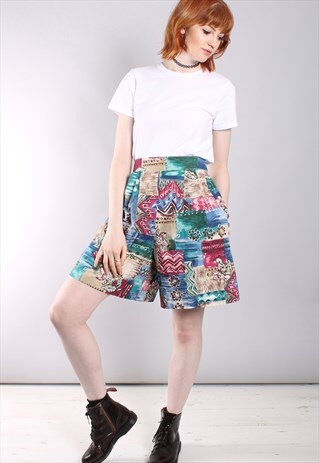VINTAGE 90S CRAZY PATTERNED HIGH WAISTED CULOTTE SHORTS