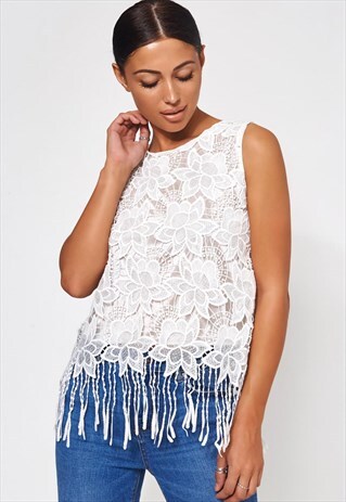 LOLA WHITE FRINGE VEST TOP