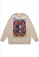 ROBOT SWEATER KNITTED ANIME JUMPER RIPPED TOP IN GREY