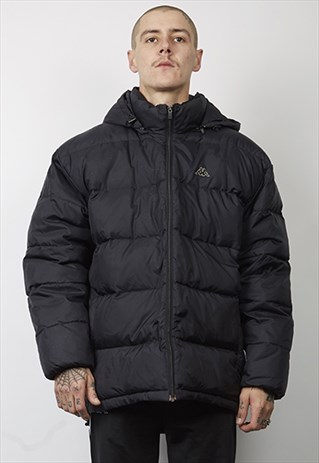 VINTAGE 90'S KAPPA BLACK HOODED DOWN PUFFER JACKET
