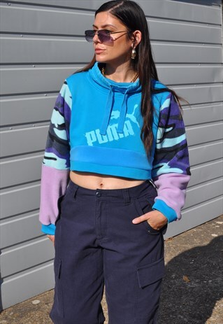 Y2K VINTAGE REWORKED PUMA COWL NECK CAMO SLEEVE SWEATSHIRT