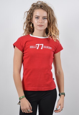 HELLY HANSEN WOMENS VINTAGE T-SHIRT TOP MEDIUM RED 90S